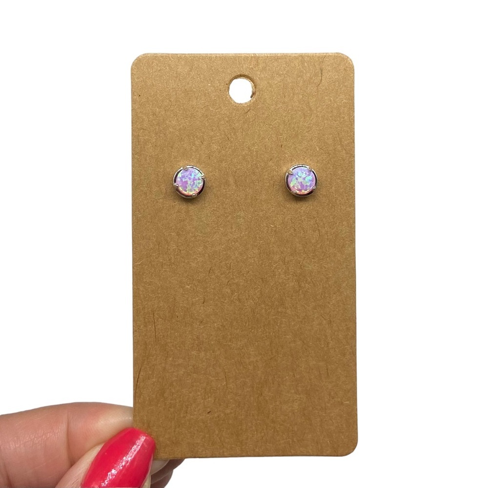 Pink Opal Round Stud Earrings - Women Jewelry - Picture 2 of 6